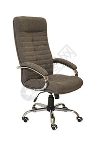 白色背景上孤立的轮子上的灰色织物办公室手椅座位商务家具塑料工作椅子商业手臂扶手面料图片