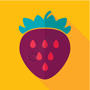 长阴影的草莓平面图标食物饮食营养果汁水果插图图片