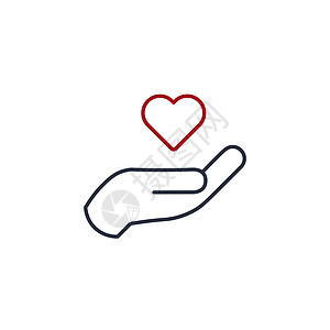 慈善捐赠线性图标 与他人分享您的爱 贡献手和心 自愿非营利组织或健康和保健主题的概念图片