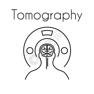 矢量保健线性层析成像图标与脑符号和断层扫描仪图片