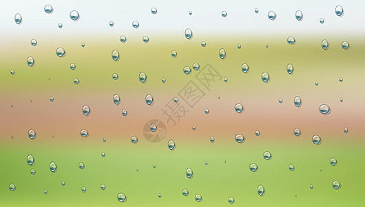 湿玻璃素材背景与现实的水滴气泡环境白色液体生态雨滴反射宏观玻璃蓝色插画