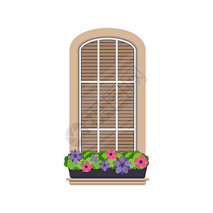 半圆形窗户 花朵呈扁平状 带百叶窗的窗口 韦克托金属窗台玻璃古董框架木头建筑建筑学网格盒子图片