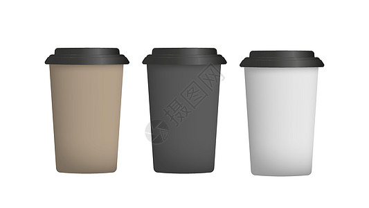 3d 咖啡的棕色塑料杯 纸咖啡杯矢量 孤立饮料液体插图小样纸板拿铁塑料咖啡店杯子早餐图片