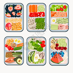 打开盒子以获得适当的营养或健康的 snac淬火午餐小吃饥饿插图食物水果包装维生素蔬菜图片