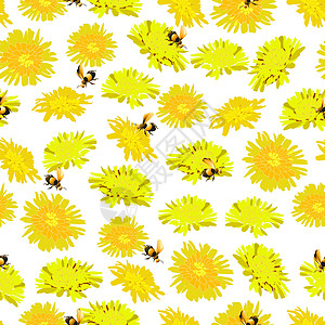 蒲公英田里的蜜蜂橙子装饰品花朵晴天蜂蜜纺织品插图图表绘画黄色图片