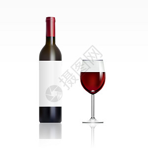 瓶装红酒和玻璃酒吧红色藤蔓酒厂白色产品绿色标签空白饮料图片