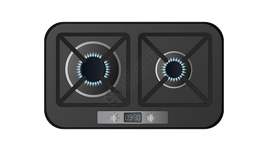 有顶视图的黑色厨房炉子 包括燃气灶 厨房的现代烤箱以一种现实的样式 孤立 向量安全燃料危险烹饪金属丙烷厨具盘子化石火焰图片