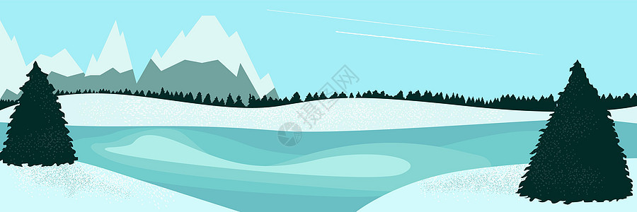 风景冬天湖和杉树森林天空插图蓝色图片