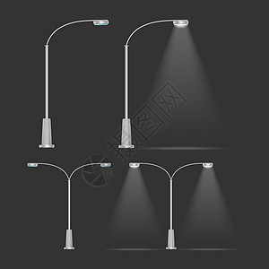 一套闪耀的金属灯笼 具有逼真光线的灯柱 向量街道古董城市电气插图照明建筑学路灯电线技术图片