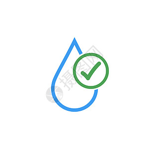 带有复选标记的清洁饮用水矢量标志 干净的水 在白色背景上孤立的股票矢量图图片