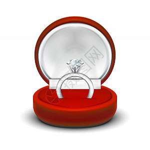 透明圆形红色天鹅绒开口首饰礼盒配钻石 Rin装饰宝藏宝石插图珠宝风格戒指婚礼婚姻产品图片