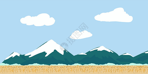 有山和麦田的风景图片