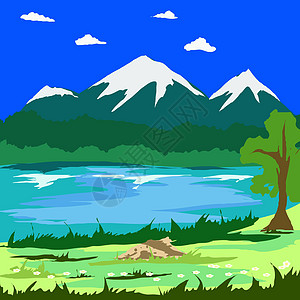 云竹湖风景与山和湖和蓝色 sk插画