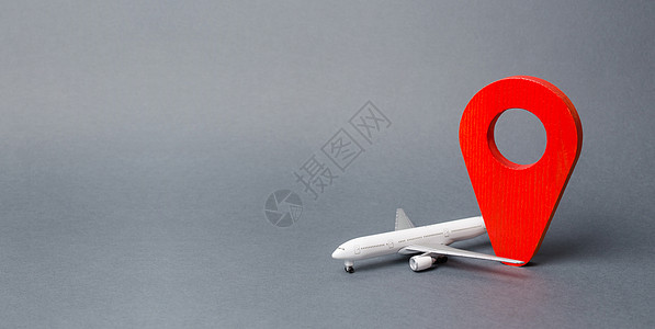 航班路线红色定位销和客机 航空旅行和旅游 旅行 目的地点 全球自由流动和免签证旅行 空邮 快速交货 横幅 复制空间背景