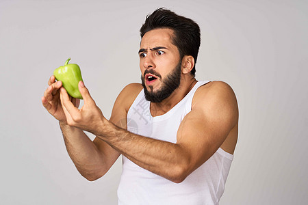 绿胡椒零食健康食物情感 b 健康饮食情绪男性男人蔬菜沙拉午餐产品重量卷曲食品图片