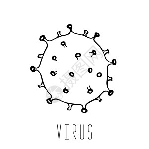电晕病毒或细菌手绘图标 矢量图病原危险草图插图抗生素科学肺炎流感药品微生物学图片
