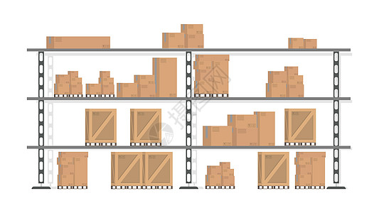 带盒子的架子 运输货物的箱子 仓库交付和运输的设计元素图片