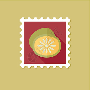 带有长影子的猕猴桃扁平邮票邮政贴纸邮戳食物饮食插图标签邮资水果果汁图片
