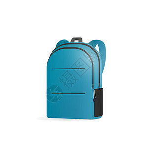 在 3d 中的蓝色背包 孤立在白色背景上的学校背包矢量图图片