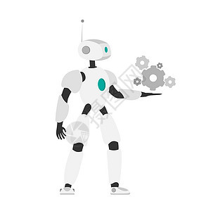 机器人提供了解决问题的方法 人和机器人团队合作的概念 人工智能 孤立 向量图片