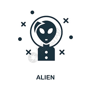 外星人图标 来自空间收藏的单色标志 用于网页设计信息图表和 mor 的创意外星人图标插图图片