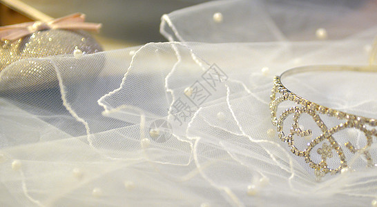 白面纱带 闪亮的银头戴和粉红色新娘鞋 为结婚准备的婚礼饰衣柜蕾丝面纱女性配件胸针衣服玫瑰夫妻订婚图片
