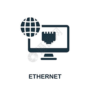 以太网图标 来自互联网技术集合的单色符号 用于网页设计信息图表和 mor 的创意以太网图标插图图片