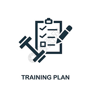 培训计划图标 健身房系列中的单色标志 用于网页设计信息图表和 mor 的创意培训计划图标说明图片
