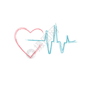 手绘红心与心电图医疗设计 在白色背景上孤立的种群矢量图图片