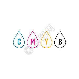 Cmyk 打印机颜色滴 在白色背景上孤立的种群矢量图创造力喷墨水滴染料调色板液体青色墨盒调子设计师图片