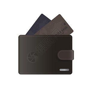 有信用卡的棕色钱包 有在白色背景隔绝的银行卡的男性钱包 向量图片