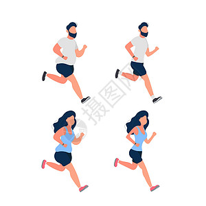 一组跑步的胖子 胖男人和女人在奔跑 减肥的概念和健康的生活方式 孤立 韦克托女士训练运动员运动女性插图女孩烧伤重量成人图片