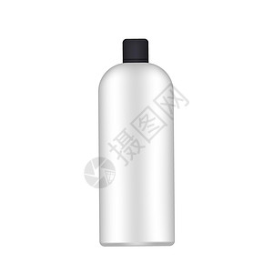 带黑色盖子的白色塑料瓶 逼真的瓶子 适用于洗发水或沐浴露 孤立 向量图片