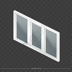 白色金属塑料窗与 3D 透明眼镜 写实风格的现代窗口 等距矢量图框架公寓房子技术住宅房间控制板窗扇窗台玻璃图片