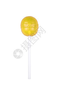 黄色圆棒棒糖在白色 甜糖糖上被孤立图片