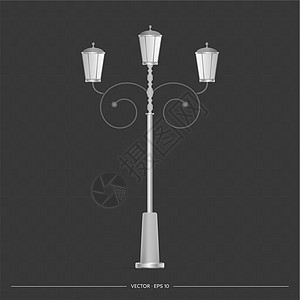 路灯 金属灯柱 现实的矢量图电线古董技术城市白色辉光邮政电气街道插图背景图片
