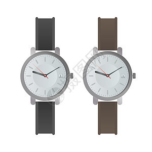 腕表搭配白色表盘和黑色表带 写实风格的手表 孤立 向量奢华男人小时商业拨号石英手镯质地技术带子图片