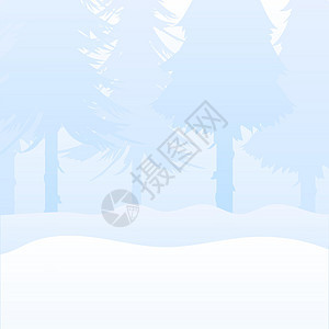 冬天在有冷杉树的森林里 以新年和圣诞节为主题的方形背景设计 向量图片