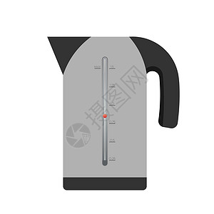 平面样式的电灰色水壶 在白色背景上隔离的电热水壶图标 向量图片