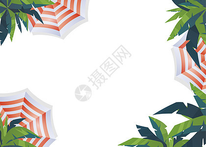 从棕榈树和太阳伞顶视图的框架 向量图片
