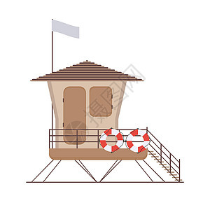 海滩救生员塔拯救溺水者 矢量插图隔离车站手表生存生活建筑邮政太阳警卫卡通片安全图片