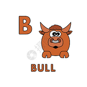矢量可爱卡通动物字母表 牛它制作图案图片
