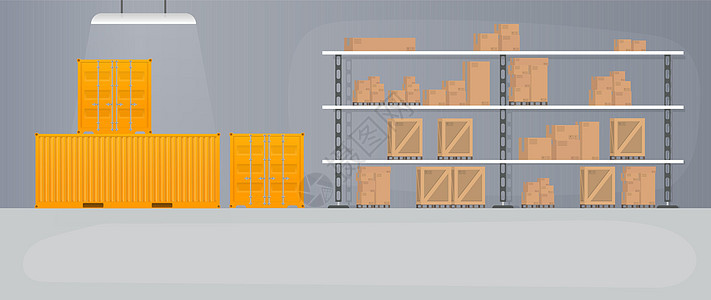 带抽屉的大仓库 带抽屉和盒子的架子 纸箱 向量金属送货车辆店铺车厢运输贮存商业卡车纸板盒图片