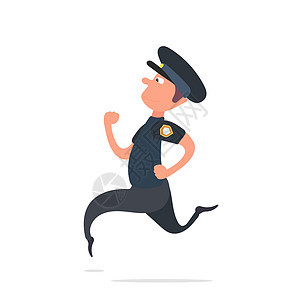 警察在跑 一名穿着制服的巡逻员正在奔跑 孤立在白色背景上 卡通风格 向量图片
