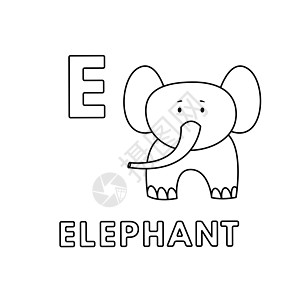 矢量可爱卡通动物字母表 大象彩页图片