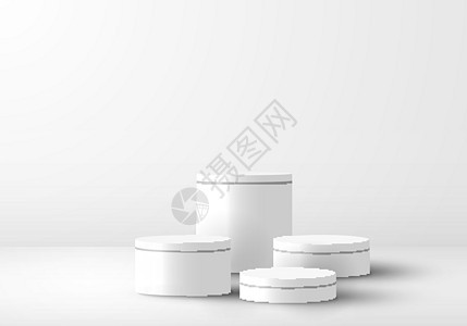 3D实事求是的白色圆柱式讲台 在清洁工作室背景上亮光图片