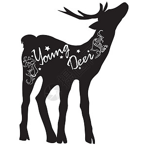 剪影鹿与大它制作图案团体毛皮木材哺乳动物森林喇叭创造力野生动物黑色驯鹿图片