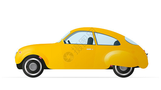 在旧样式的矢量黄色汽车 在白色背景上隔离的现实黄色汽车图片