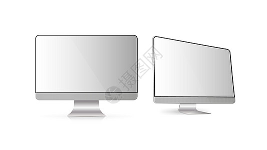 现代监视器在白色背景上被隔离 逼真的画面 向量晶体管空白网络金属展示商业电子插图办公室互联网图片