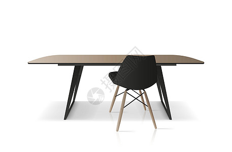 阁楼风格的现代桌椅 一张有木桌面和黑色桌腿的桌子 黑色扶手椅 向量金属木头装饰椅子房间家具学校厨房餐厅课堂图片